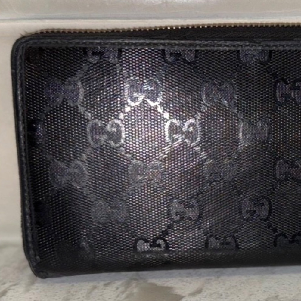 Gucci GG Imprime Zip Around Long Wallet Black PVC/Leather Authentic GUC